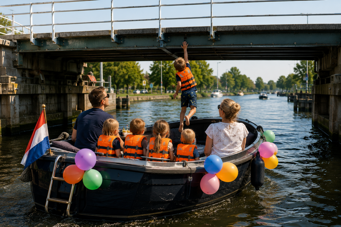 naar brug springend kind vanaf de boot
